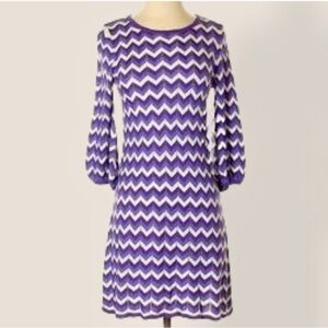 Alice and Olivia Purple & White Zigzag Long Sleeve Shift Dress